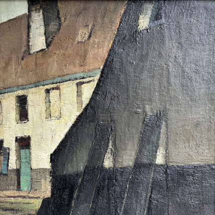 Rustic Cityscape Oil Painting "Row House" Handcrafted Large Artwork Holland Art Shop