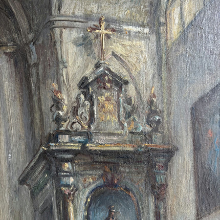 Vintage Church Interior Oil Painting "Church Altar" Expressive Artwork Holland Art Shop