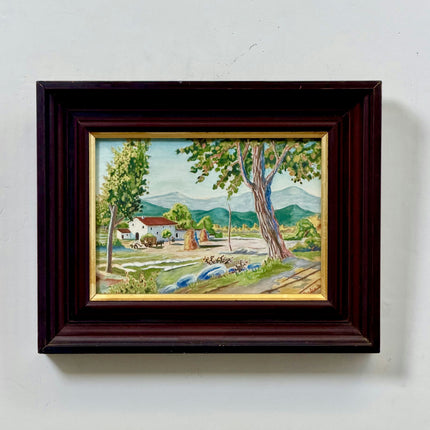 Refined Landscape Aquarel "White Farmhouse" Traditional Small Art Holland Art Shop