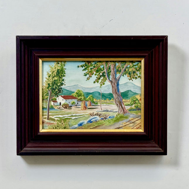 Refined Landscape Aquarel "White Farmhouse" Traditional Small Art Holland Art Shop