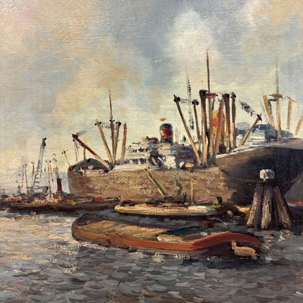 Rustic Seascape Oil Painting "Cargo Ship" Traditional Large Art Holland Art Shop
