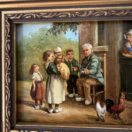 Antique Oil Painting Scenery "Gathering Children" Figurative Small Art Holland Art Shop
