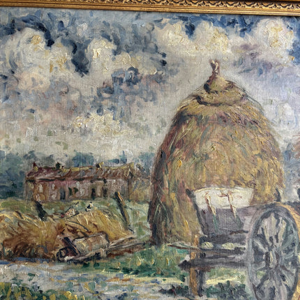 Original Farm Oil Painting "Haystack Cart" Refined Large Artwork Holland Art Shop