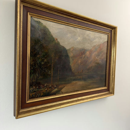 19th Century Antique Landscape Oil Painting "River Gorge" Art Holland Art Shop
