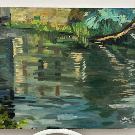 Expressive Harbor Scene Oil Painting "River Reflection" Refined Art Holland Art Shop
