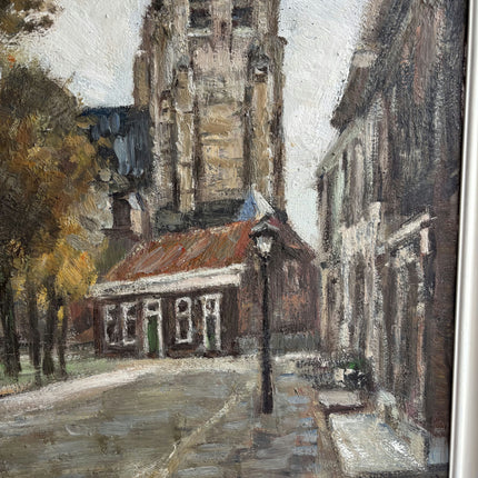 Vintage Cityscape Oil Painting "Church Tower" Original Art Holland Art Shop