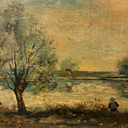 19th Century Antique Landscape Oil Painting "Wooden Board" Small Artwork Holland Art Shop