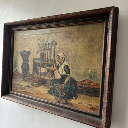 Vintage Figurative Oil Painting "Seated Woman" Authentic Artwork Holland Art Shop