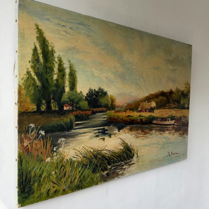 Vintage Landscape Oil Painting "Hay Cart" Elegant Large Art Holland Art Shop