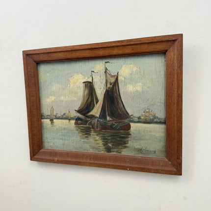19th Century Antique Seascape Oil Painting "Sailing Boat" Art Holland Art Shop