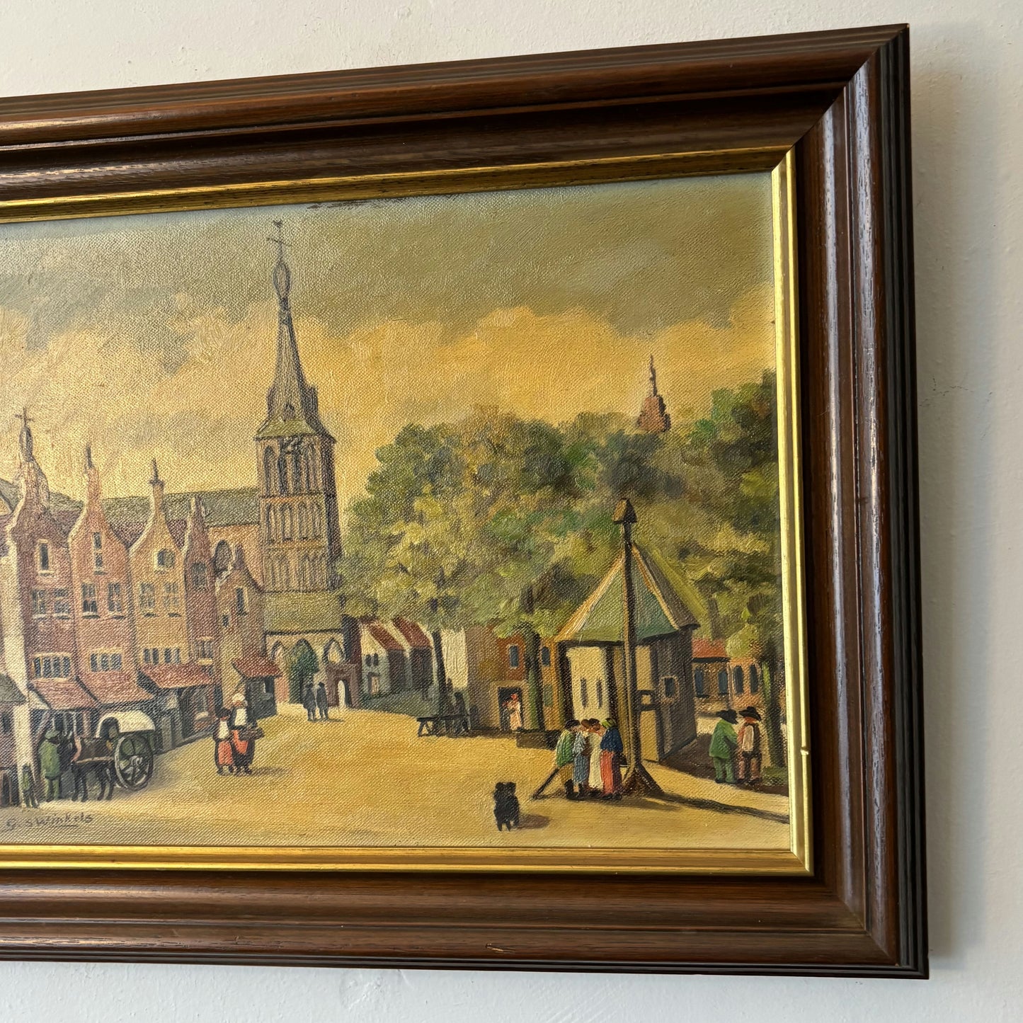 Figurative Cityscape Oil Painting "Town Square Scene" Traditional Medium Art