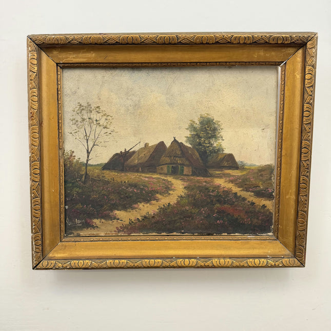 Vintage Farm Oil Painting "Thatched Cottage" Traditional Artwork Holland Art Shop