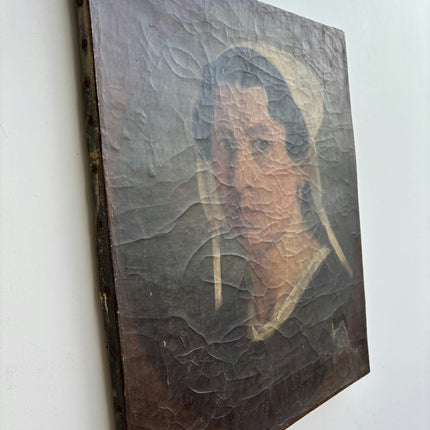 19th Century Antique Portrait Oil Painting "Womans Head" Artwork Holland Art Shop