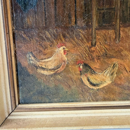 Vintage Oil Painting Animals "Chickens Roaming Free" Wonderful Small Artwork