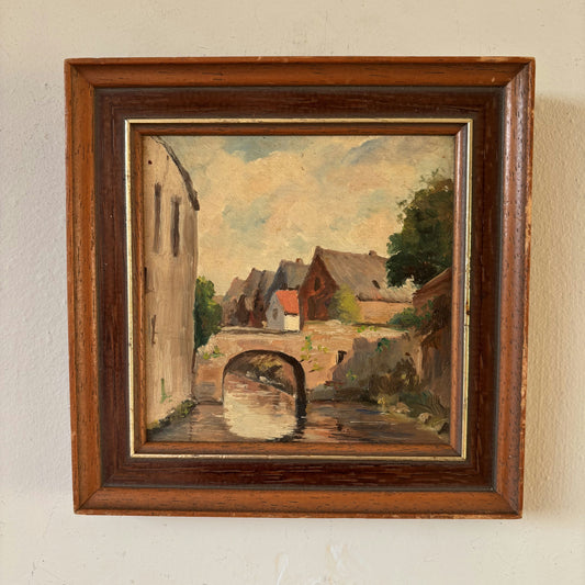 Intriguing Oil Painting "Stone Bridge" Original Small Art