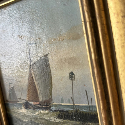 Handcrafted Oil Painting Seascape "Sailing Vessels" Intriguing Small Artwork Holland Art Shop