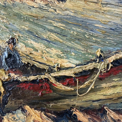 Traditional Harbor Scene Oil Painting "Beached Boats" Rustic Artwork Holland Art Shop