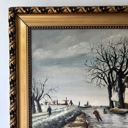 Handcrafted Winter Landscape Oil Painting "Snowy Windmill" Refined Art Holland Art Shop