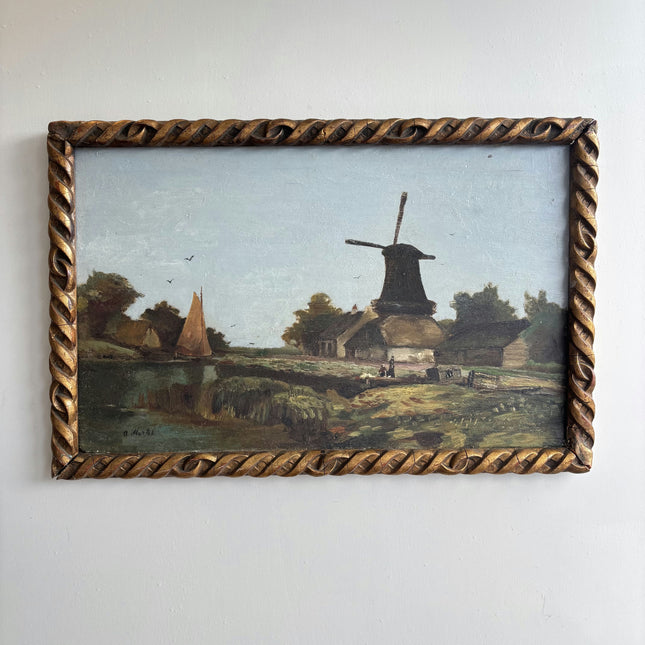 Classic Landscape Oil Painting "Windmill Silhouette" Vintage Art Holland Art Shop