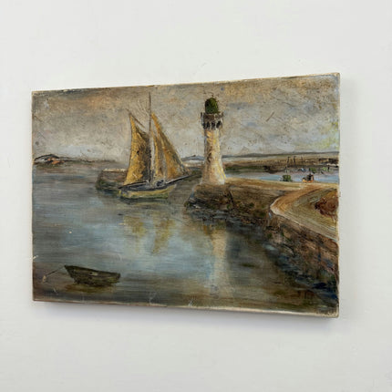 Refined Harbor Scene Oil Painting "Sailing Boat" Original Artwork Holland Art Shop