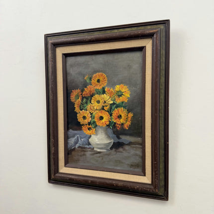Handcrafted Flowery Still Life Oil Painting "Sunflower Vase" Rustic Artwork Holland Art Shop
