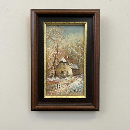 Elegant Winter Landscape Oil Painting "Snowy Cottage" Original Small Art Holland Art Shop