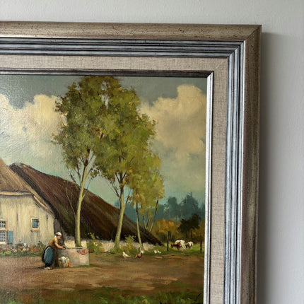 Detailed Farm Oil Painting "Thatched Cottage" Refined Artwork Holland Art Shop