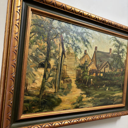 Vintage Farm Oil Painting "Village Houses" Authentic Large Artwork Holland Art Shop