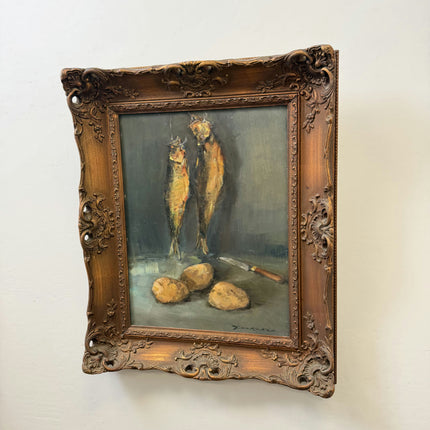 Handcrafted Still Life Oil Painting "Hanging Fish" Refined Art Holland Art Shop