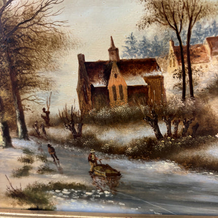 Antique Winter Landscape Oil Painting "Frozen River" Traditional Art Holland Art Shop