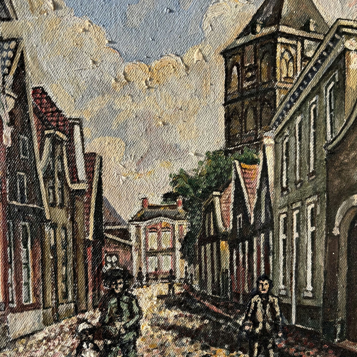 Traditional Cityscape Oil Painting "Street Gatherings" Medium Artwork