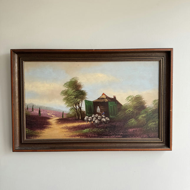 Detailed Landscape Oil Painting "Sheep Flock" Authentic Large Art Holland Art Shop
