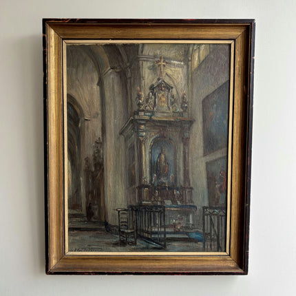 Vintage Church Interior Oil Painting "Church Altar" Expressive Artwork Holland Art Shop