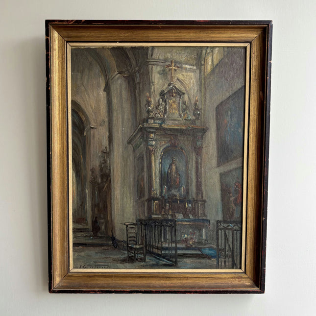 Vintage Church Interior Oil Painting "Church Altar" Expressive Artwork Holland Art Shop