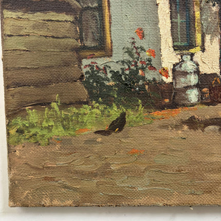 Rustic Farm Oil Painting "White Ducks" Vintage Large Art Holland Art Shop