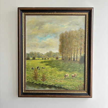 Detailed Landscape Oil Painting "Grazing Cows" Expressive Dutch Artwork Holland Art Shop