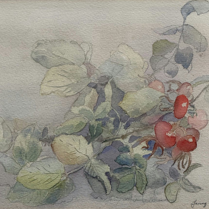 Classic Still Life Aquarel "Red Berries" Timeless Art Holland Art Shop
