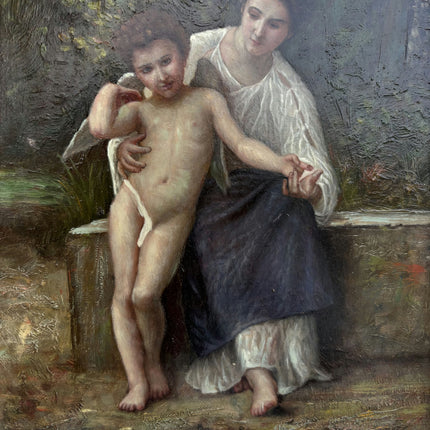Vintage Figurative Oil Painting "Woman Helping" Expressive Small Art Holland Art Shop