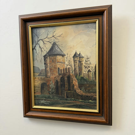 Original Cityscape Oil Painting "Stone Towers" Rustic Small Artwork Holland Art Shop