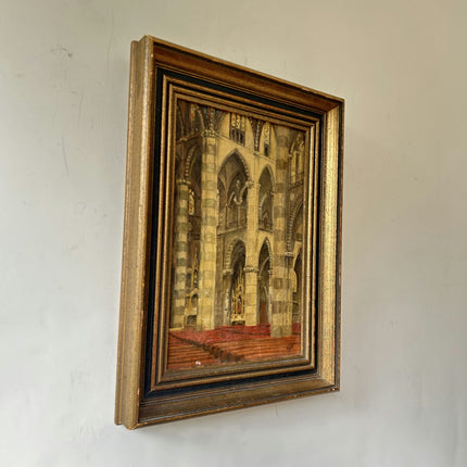 Handcrafted Church Interior Oil Painting "Gilded Frame" Rustic Small Artwork Holland Art Shop