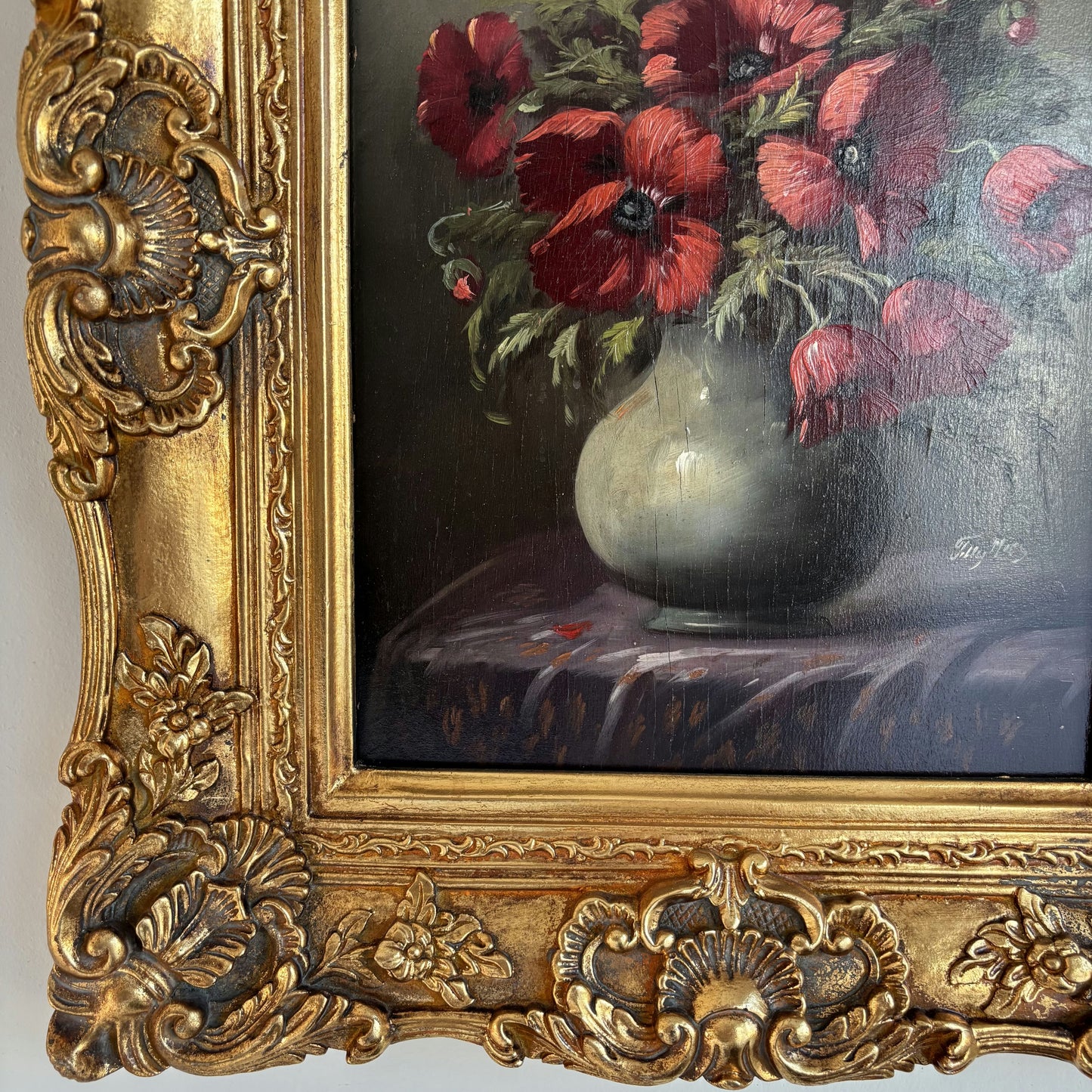 Remarkable Oil Painting Flowery Still Life "Poppy Bouquet" Classic Dutch Artwork