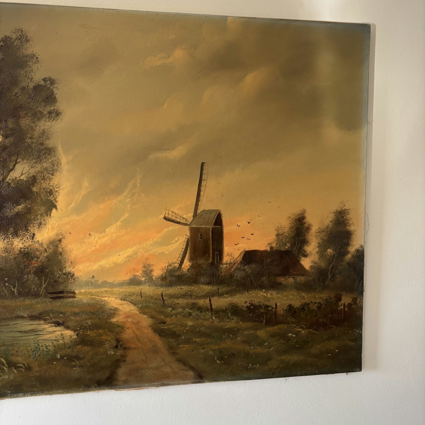 Striking Landscape Oil Painting "Windmill Path" Classic Large Artwork