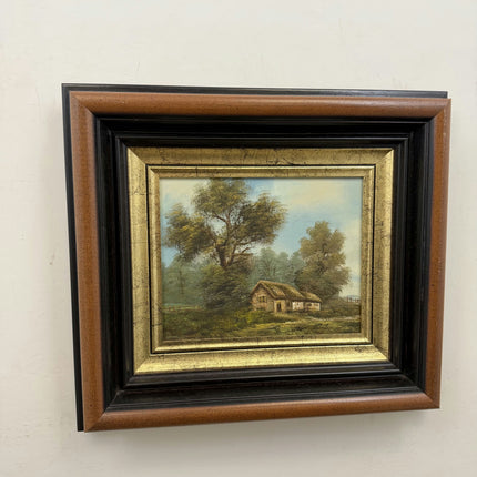 Rustic Landscape Oil Painting "Thatched Cottage" Vintage Art Holland Art Shop