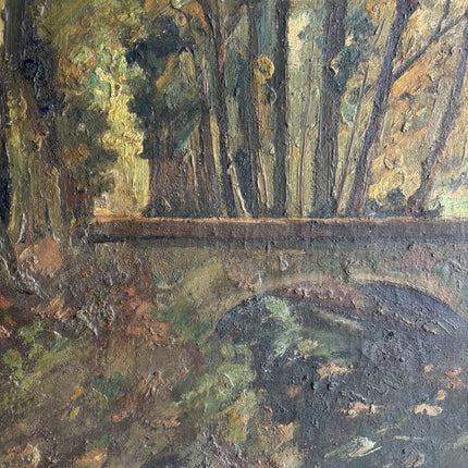 19th Century Antique Landscape Oil Painting "Arched Bridge" Artwork Holland Art Shop