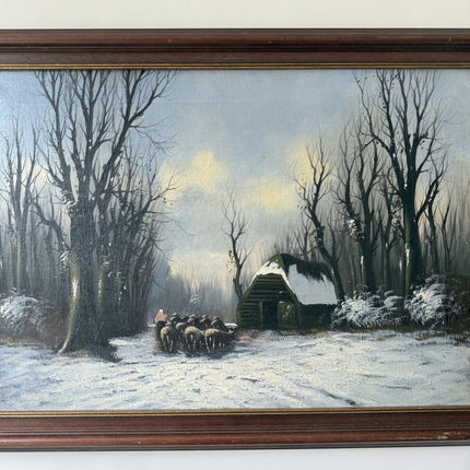 Original Winter Landscape Oil Painting "Snowy Cottage" Expressive Art Holland Art Shop
