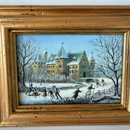 Striking Oil Painting Winter Landscape "Winter Playtime" Authentic Small Art