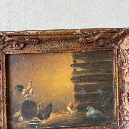 Figurative Oil Painting Animals "Chickens Gathering" Original Small Art Holland Art Shop