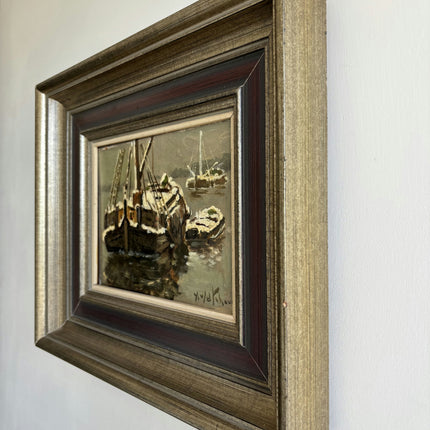 Expressive Harbor Scene Oil Painting "Fishing Boat" Refined Small Art Holland Art Shop