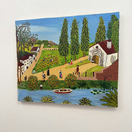 Classic Folk Art Oil Painting "Rowboat Fisherman" Vintage Artwork Holland Art Shop