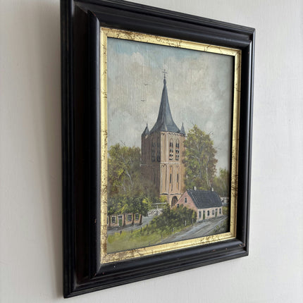 Detailed Cityscape Oil Painting "Church Tower" Rustic Eindhovenaren Artwork Holland Art Shop